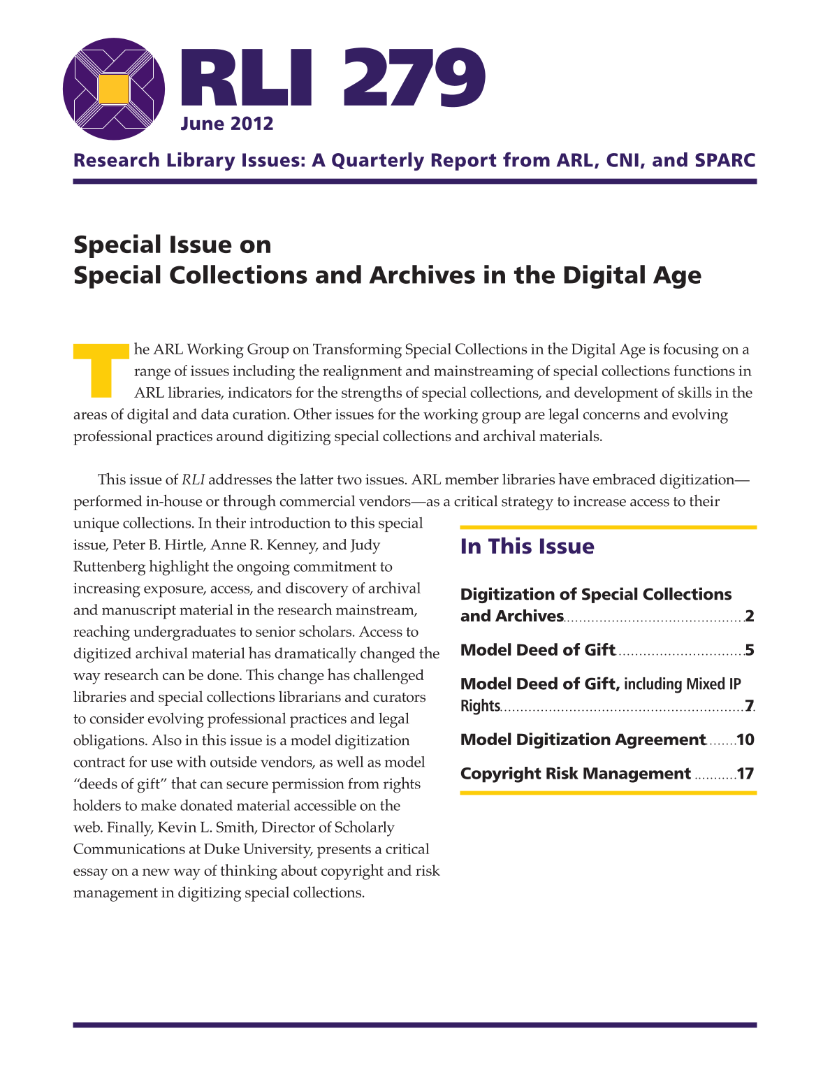 Research Library Issues, no. 279 (June 2012) page 1