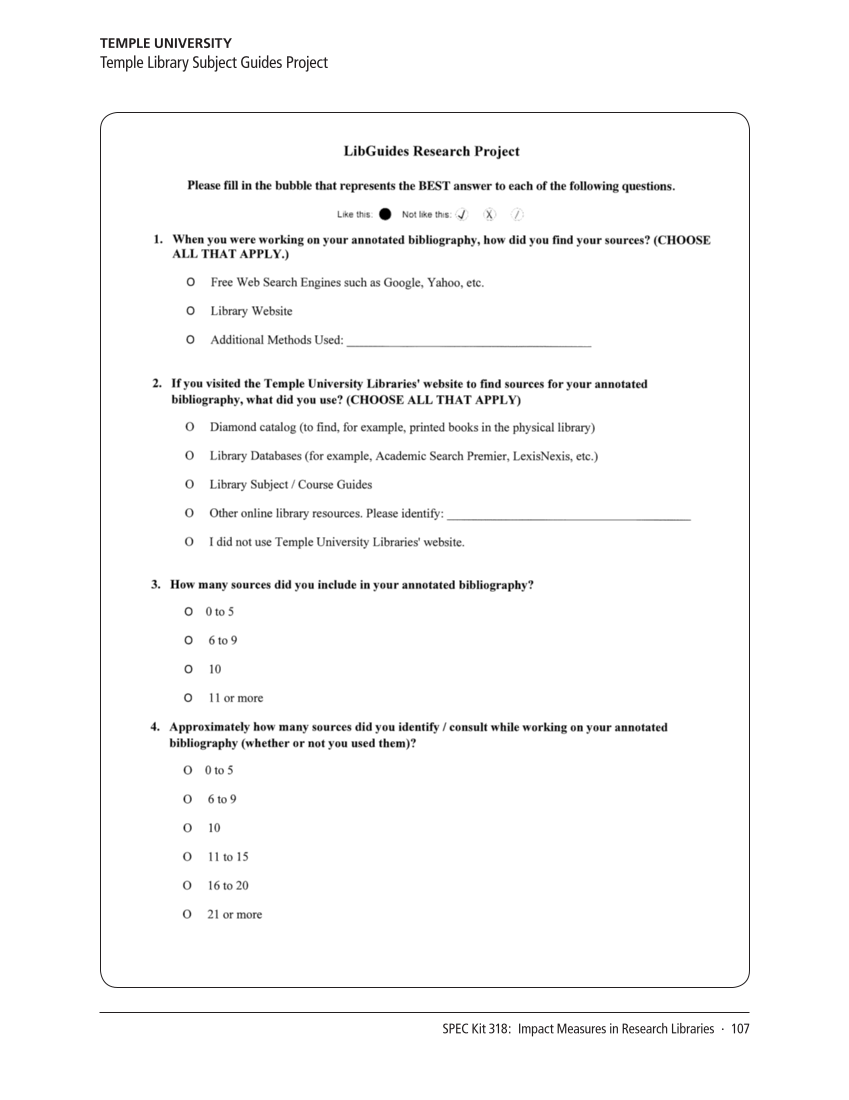 SPEC Kit 318: Impact Measures in Research Libraries (September 2010) page 107