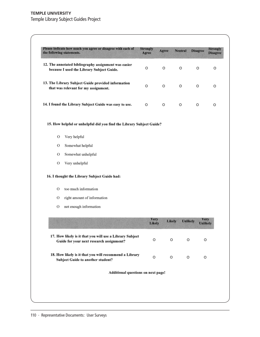 SPEC Kit 318: Impact Measures in Research Libraries (September 2010) page 110