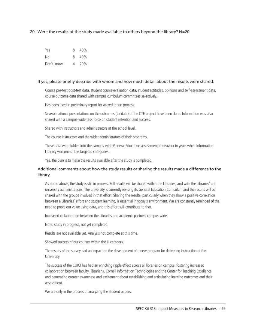 SPEC Kit 318: Impact Measures in Research Libraries (September 2010) page 29