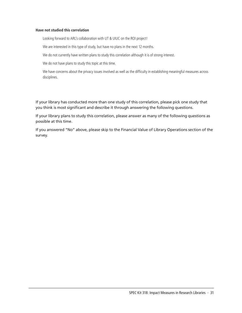 SPEC Kit 318: Impact Measures in Research Libraries (September 2010) page 31