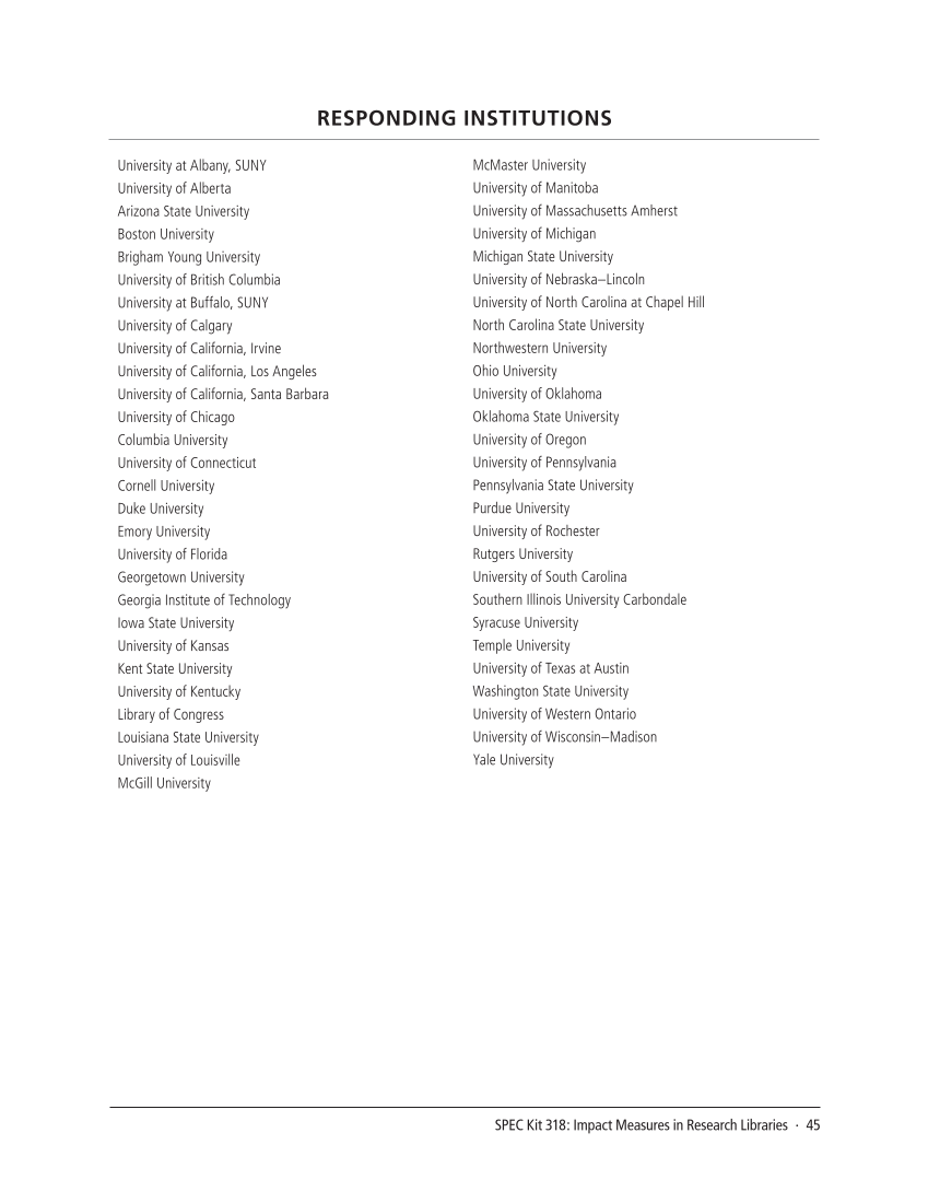 SPEC Kit 318: Impact Measures in Research Libraries (September 2010) page 45