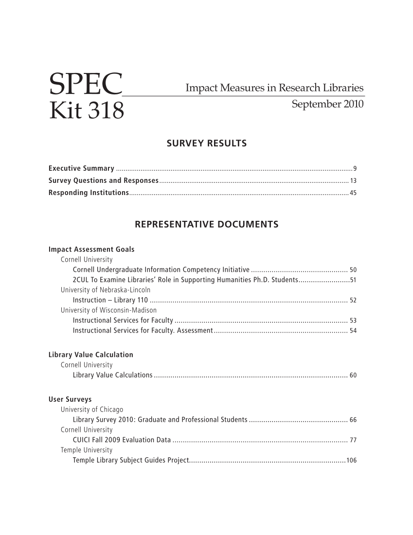 SPEC Kit 318: Impact Measures in Research Libraries (September 2010) page 5