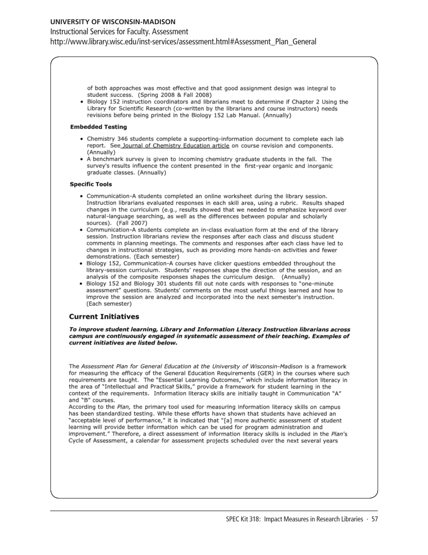 SPEC Kit 318: Impact Measures in Research Libraries (September 2010) page 57