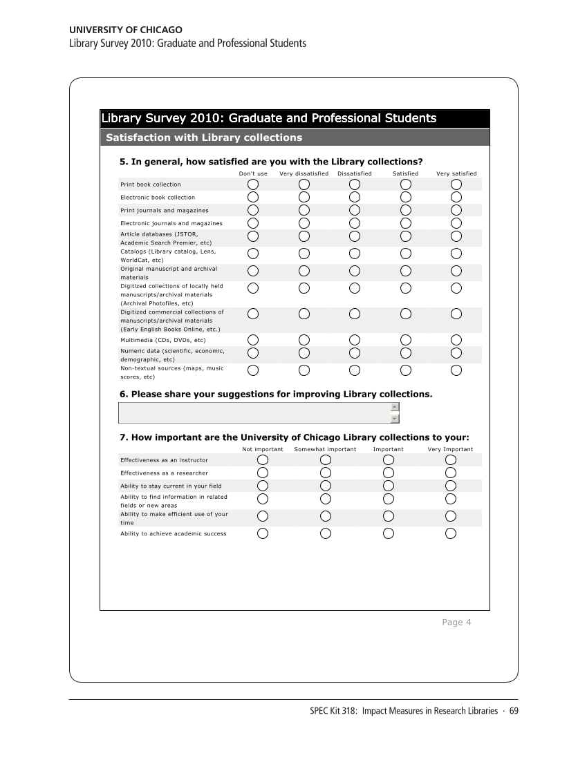 SPEC Kit 318: Impact Measures in Research Libraries (September 2010) page 69