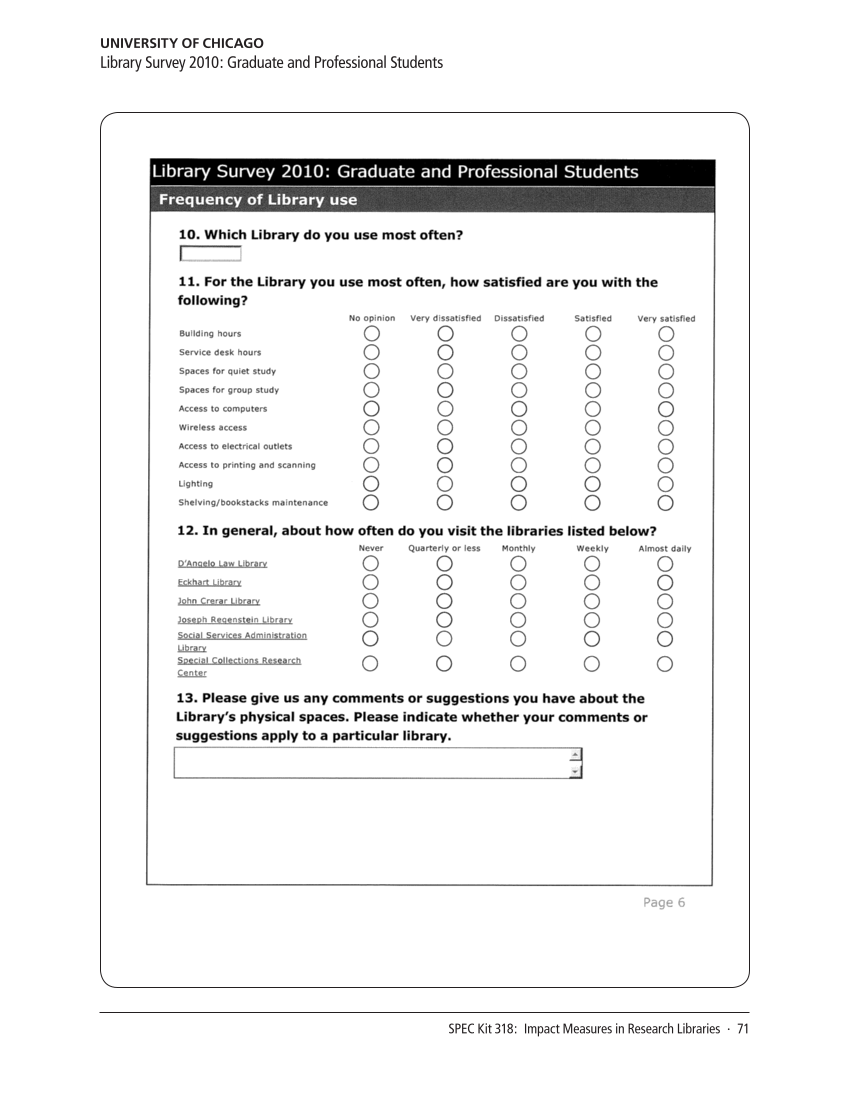 SPEC Kit 318: Impact Measures in Research Libraries (September 2010) page 71