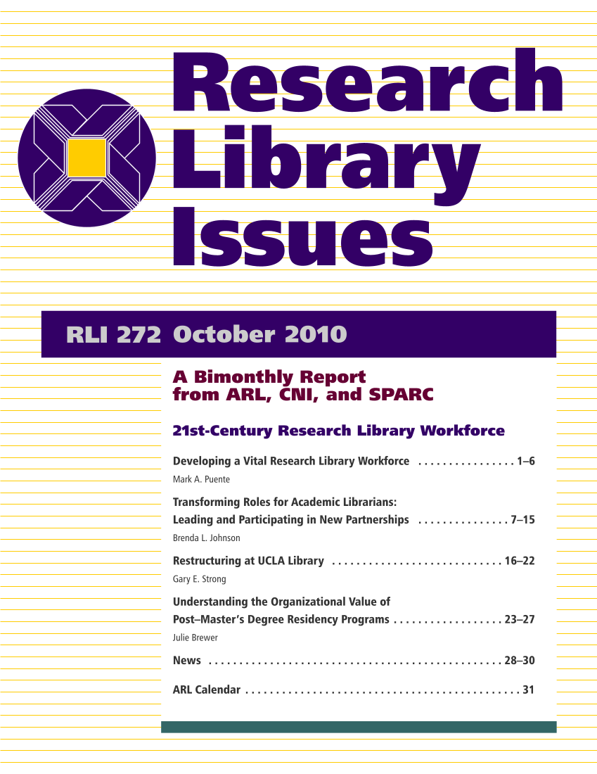 Research Library Issues, no. 272 (Oct. 2010): 21st-Century Research Library Workforce page