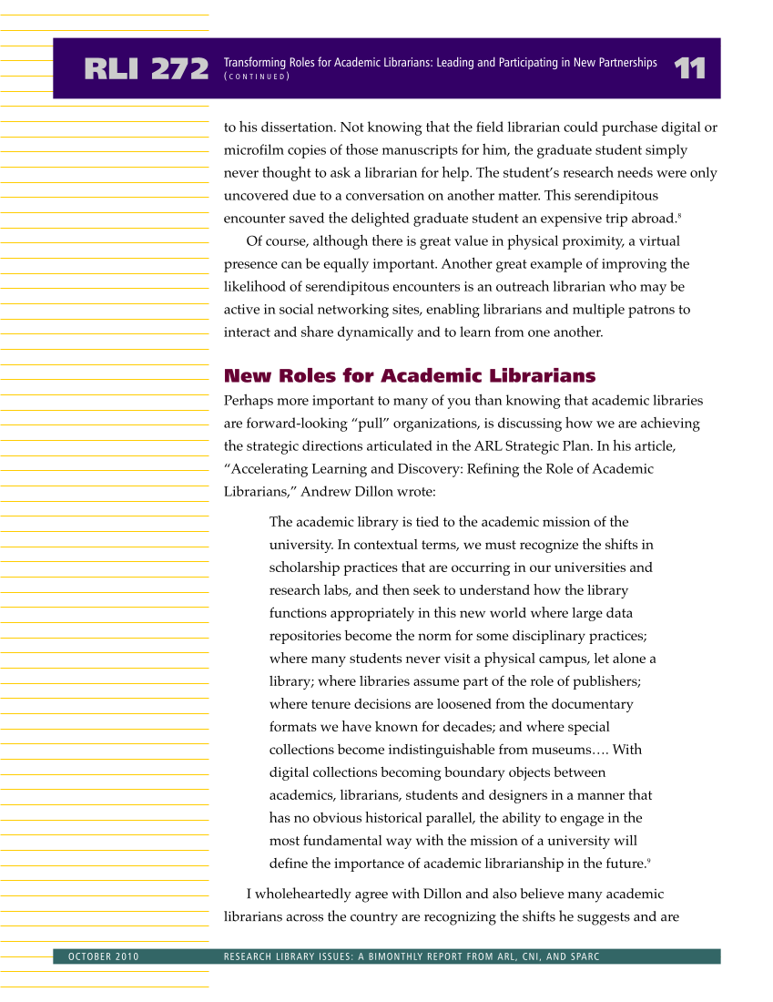 Research Library Issues, no. 272 (Oct. 2010): 21st-Century Research Library Workforce page 12