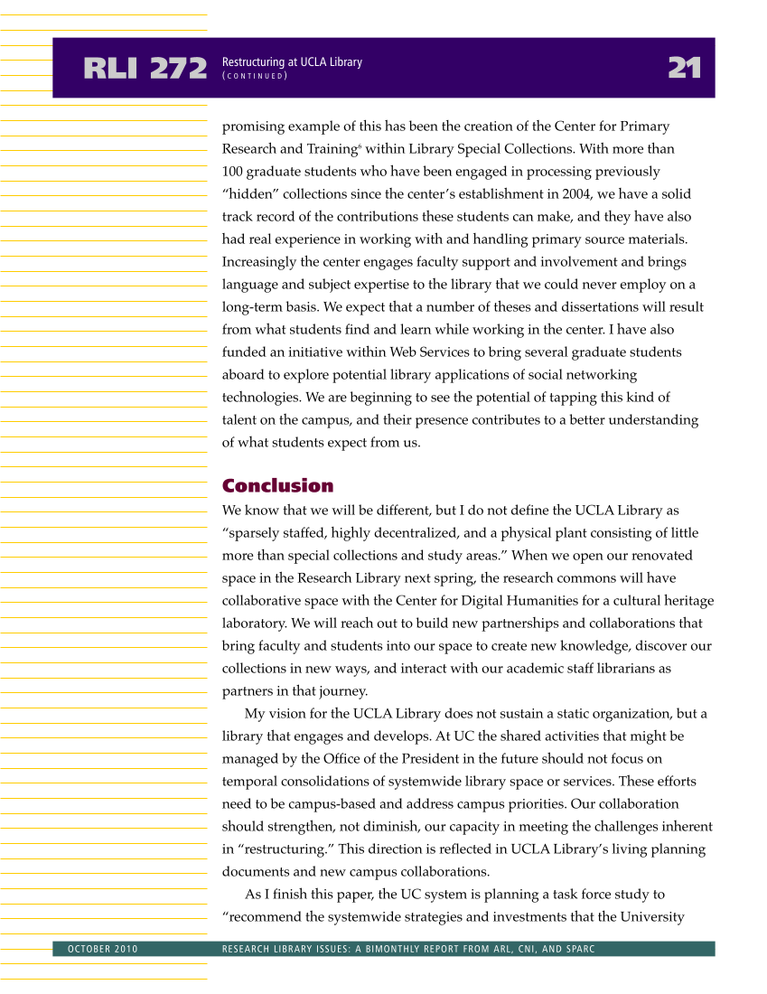 Research Library Issues, no. 272 (Oct. 2010): 21st-Century Research Library Workforce page 22