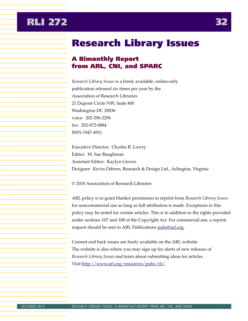 Research Library Issues, no. 272 (Oct. 2010): 21st-Century Research Library Workforce page 32