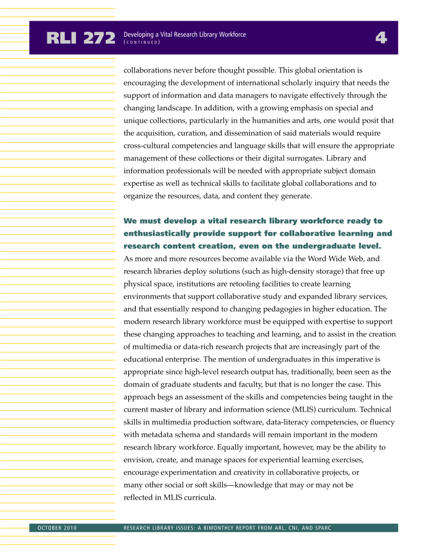 Research Library Issues, no. 272 (Oct. 2010): 21st-Century Research Library Workforce page 5