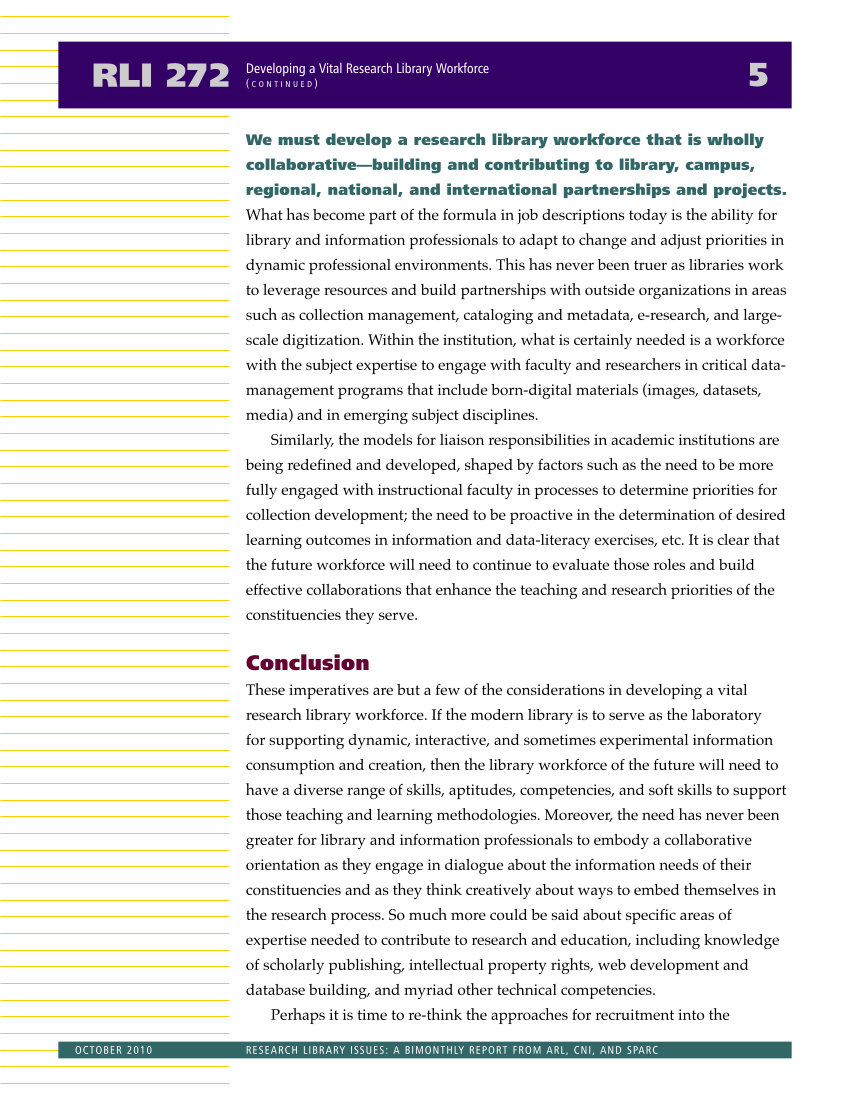 Research Library Issues, no. 272 (Oct. 2010): 21st-Century Research Library Workforce page 6