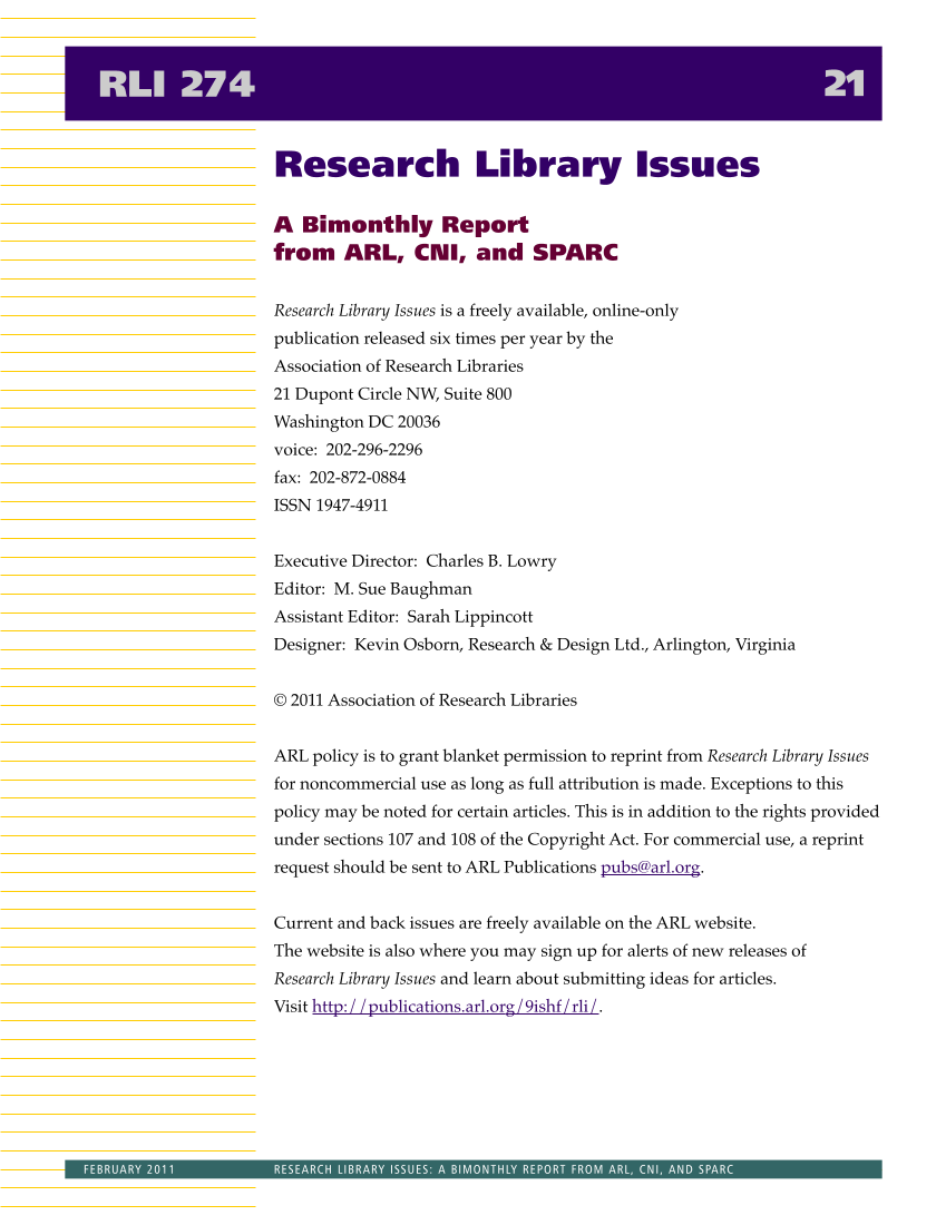 Research Library Issues, no. 274 (Feb. 2011) page 21