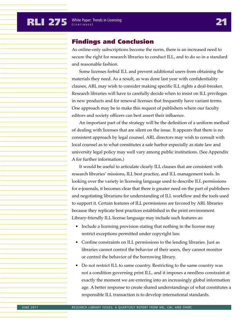 Research Library Issues, no. 275 (June 2011): Report of the Task Force on International Interlibrary Loan and Document Delivery Practices page 21