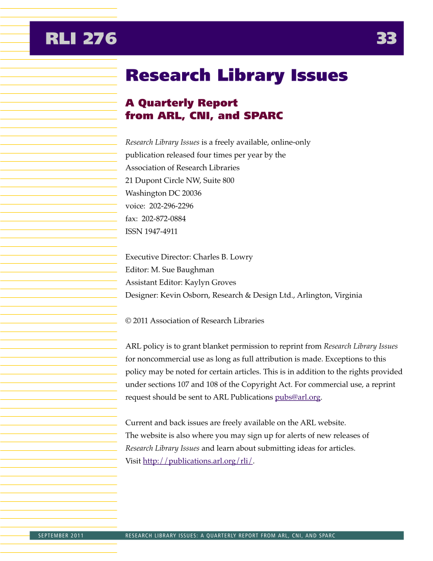 Research Library Issues, no. 276 (Sept. 2011) page 33