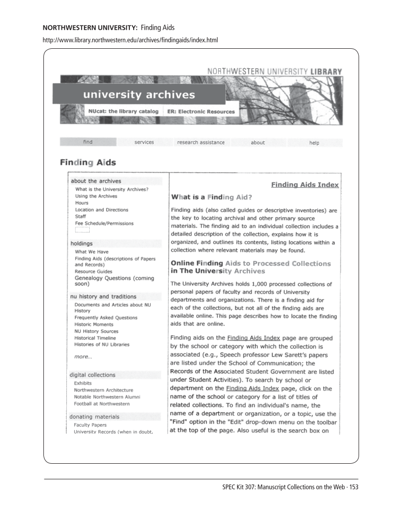 SPEC Kit 307: Manuscript Collections on the Web (October 2008) page 153