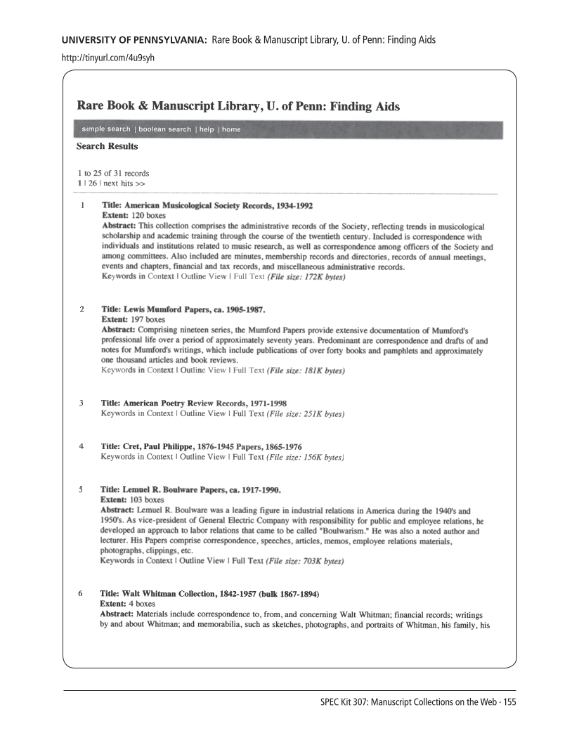 SPEC Kit 307: Manuscript Collections on the Web (October 2008) page 155