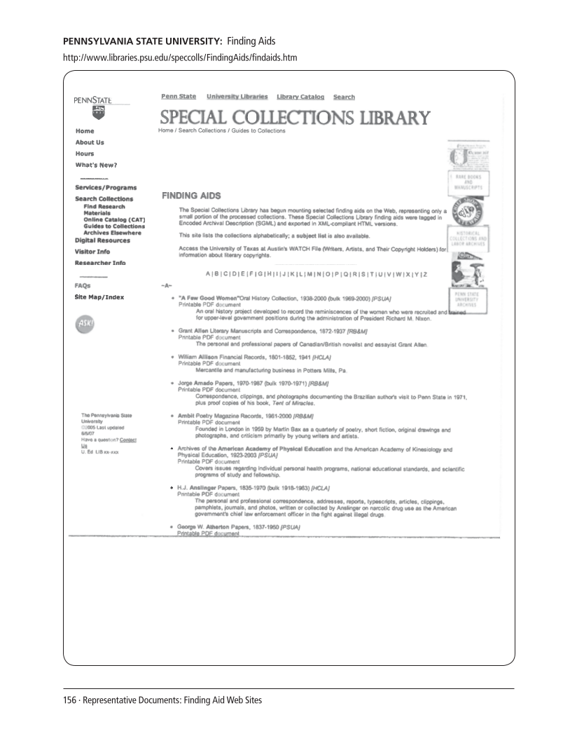 SPEC Kit 307: Manuscript Collections on the Web (October 2008) page 156