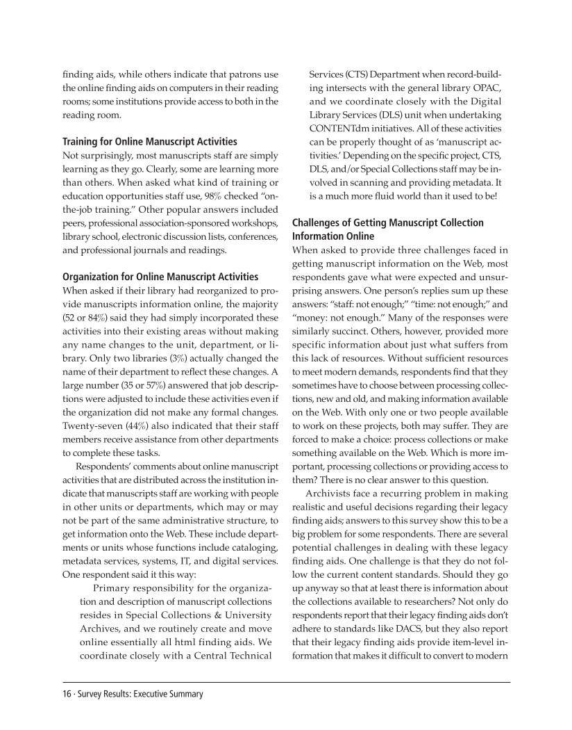 SPEC Kit 307: Manuscript Collections on the Web (October 2008) page 16