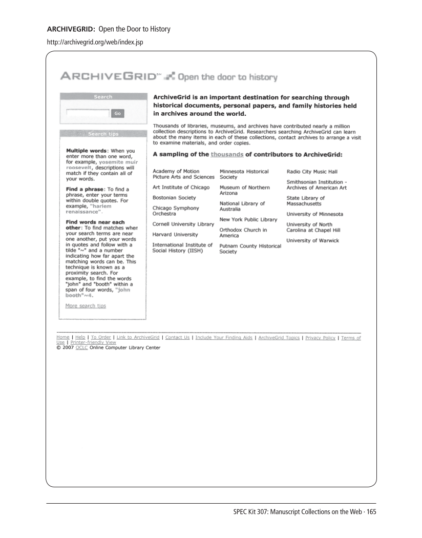 SPEC Kit 307: Manuscript Collections on the Web (October 2008) page 165