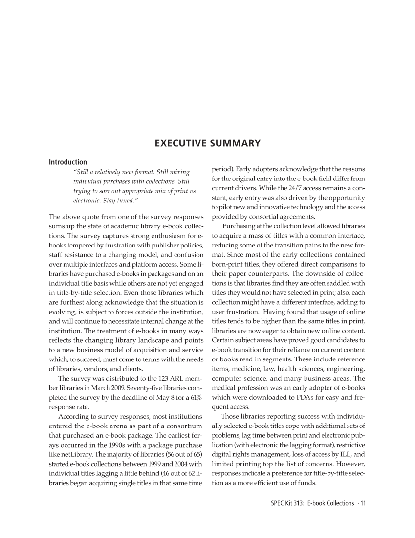 SPEC Kit 313: E-book Collections (October 2009) page 11