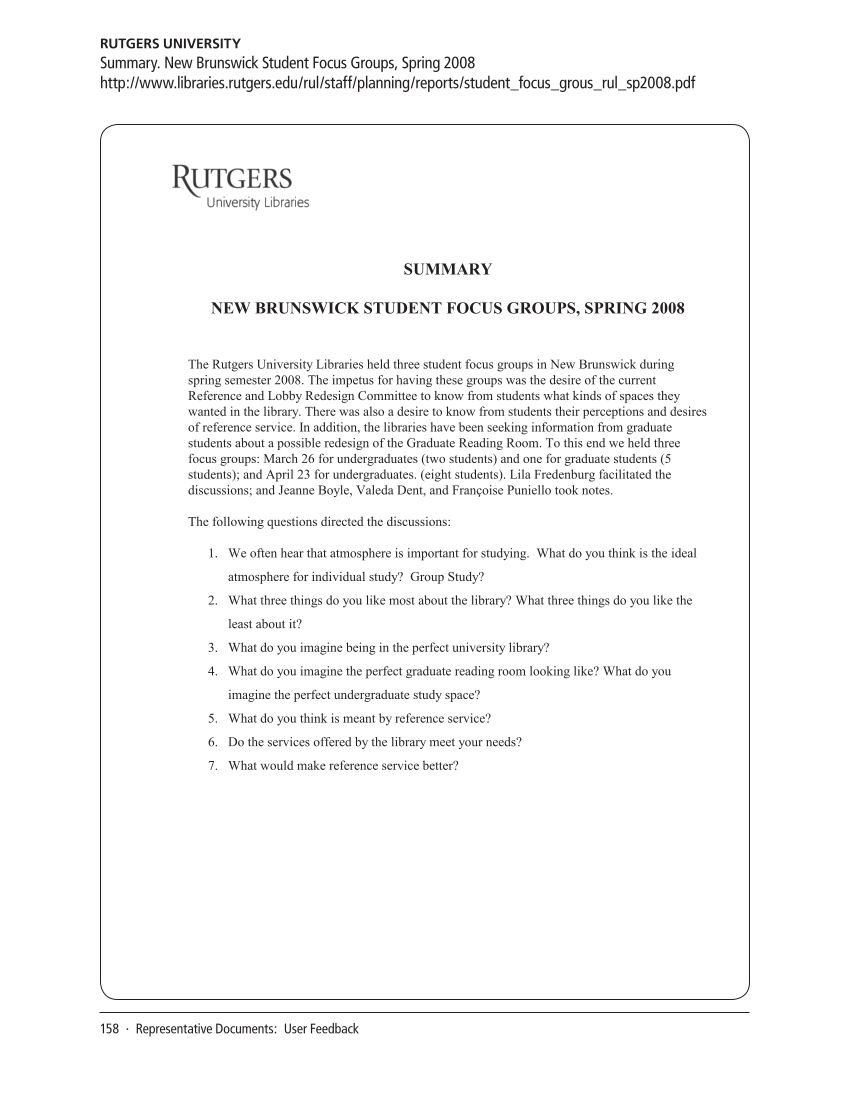 SPEC Kit 322: Library User Experience (July 2011) page 158