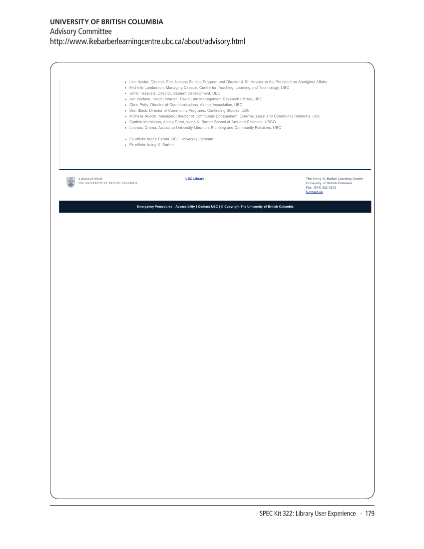 SPEC Kit 322: Library User Experience (July 2011) page 179