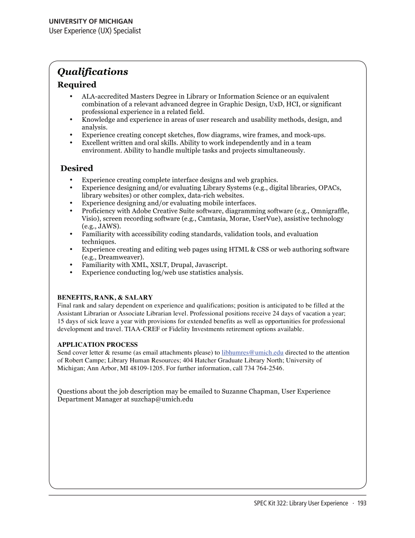 SPEC Kit 322: Library User Experience (July 2011) page 193