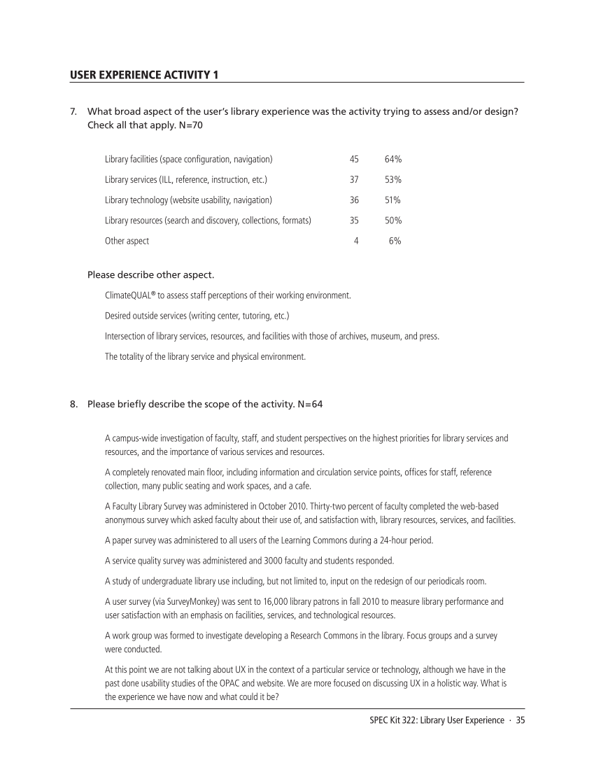 SPEC Kit 322: Library User Experience (July 2011) page 35