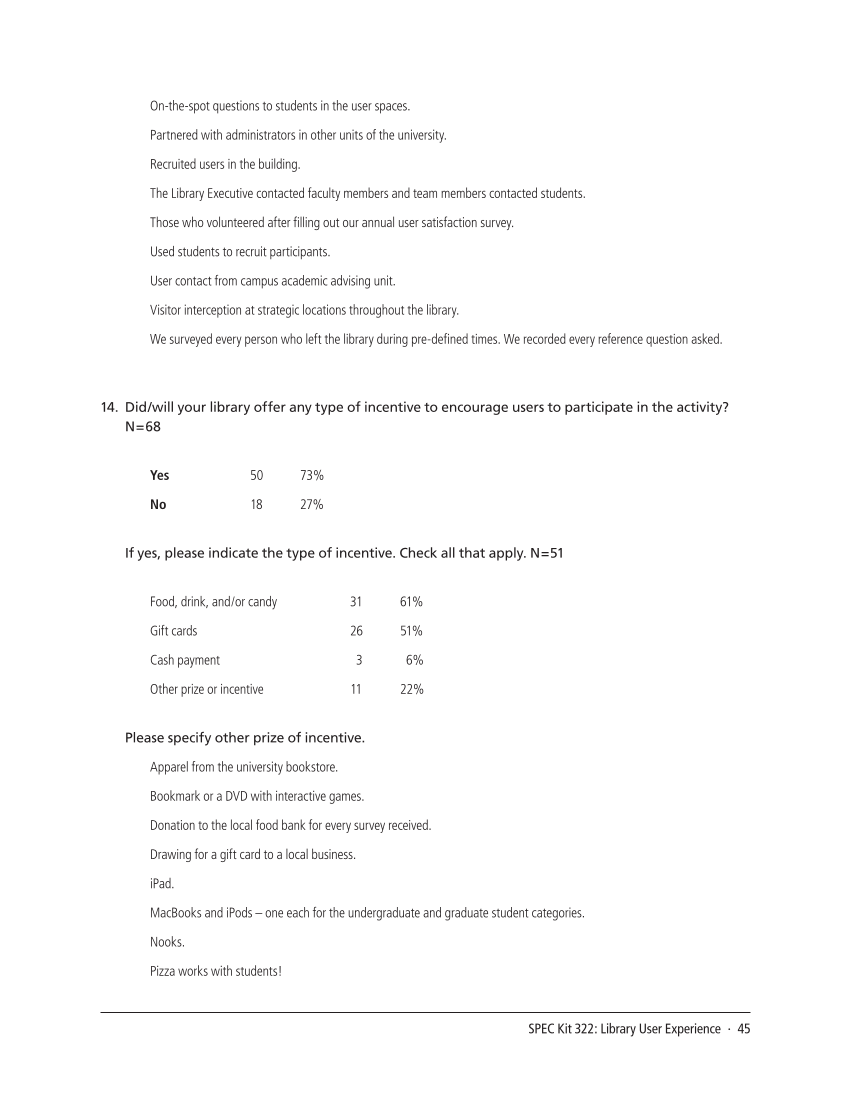 SPEC Kit 322: Library User Experience (July 2011) page 45