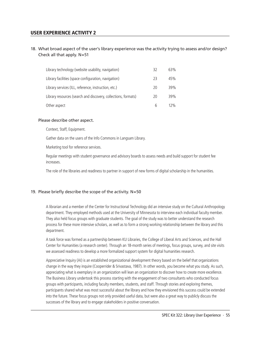 SPEC Kit 322: Library User Experience (July 2011) page 55