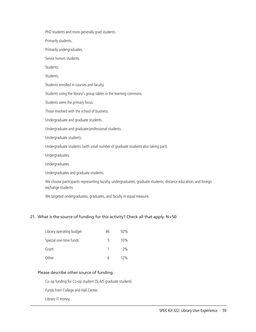 SPEC Kit 322: Library User Experience (July 2011) page 59