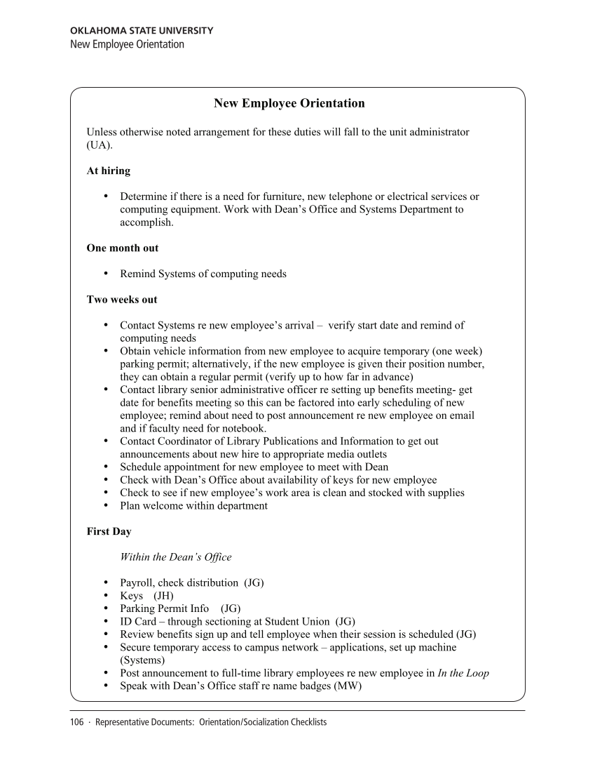 SPEC Kit 323: Socializing New Hires (August 2011) page 106