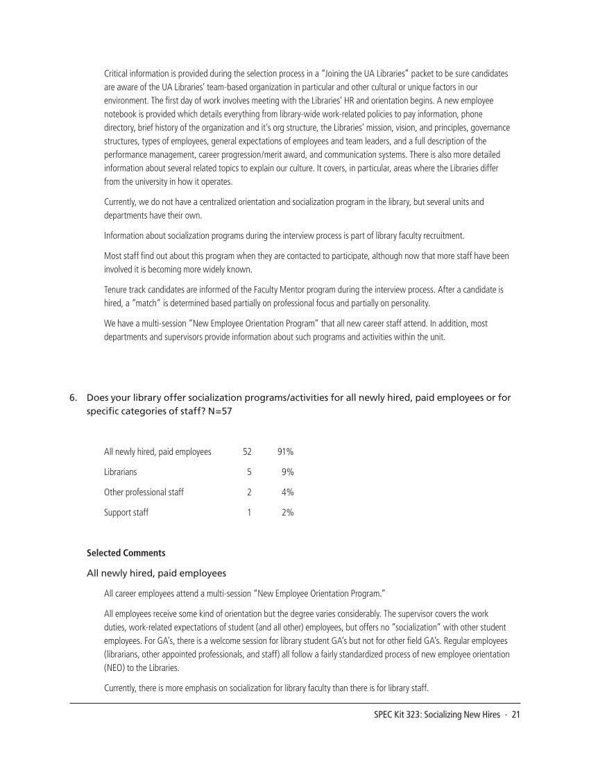 SPEC Kit 323: Socializing New Hires (August 2011) page 21