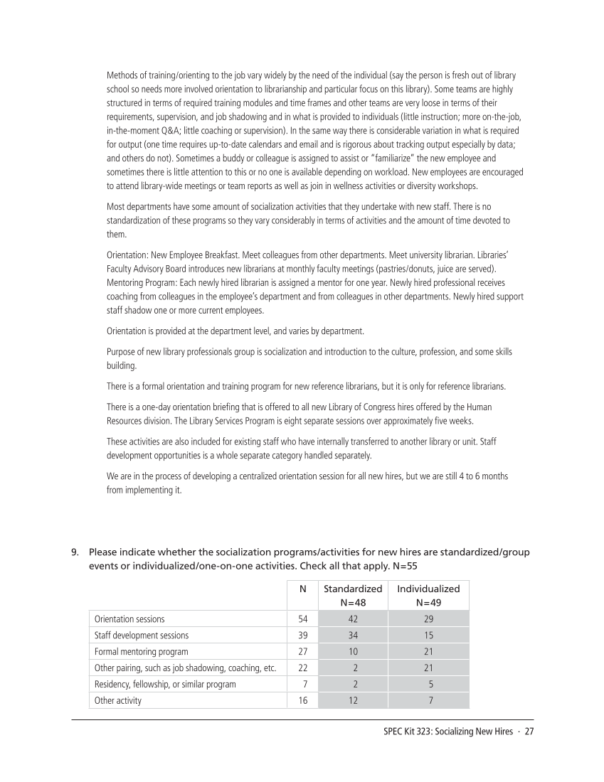 SPEC Kit 323: Socializing New Hires (August 2011) page 27