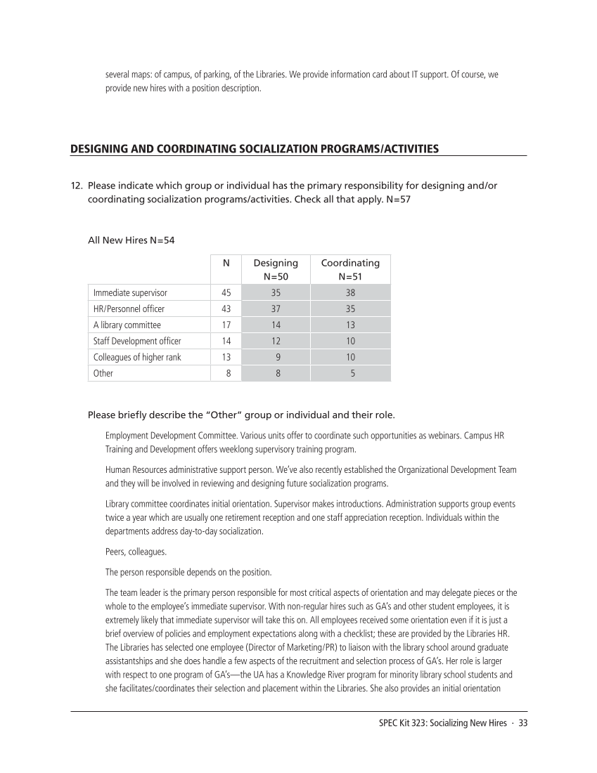 SPEC Kit 323: Socializing New Hires (August 2011) page 33