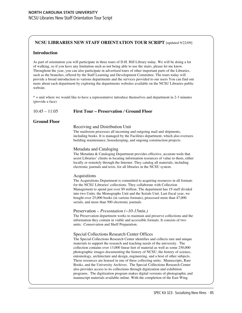 SPEC Kit 323: Socializing New Hires (August 2011) page 85