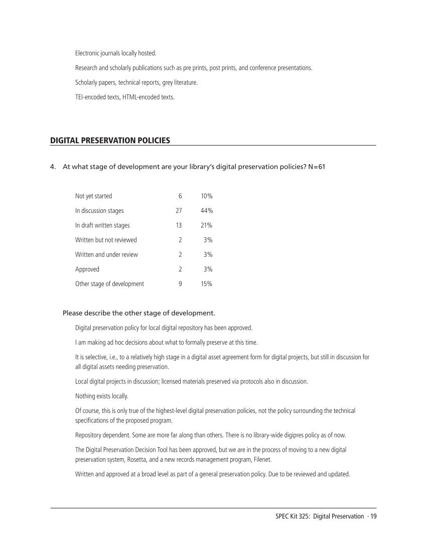 SPEC Kit 325: Digital Preservation (October 2011) page 19