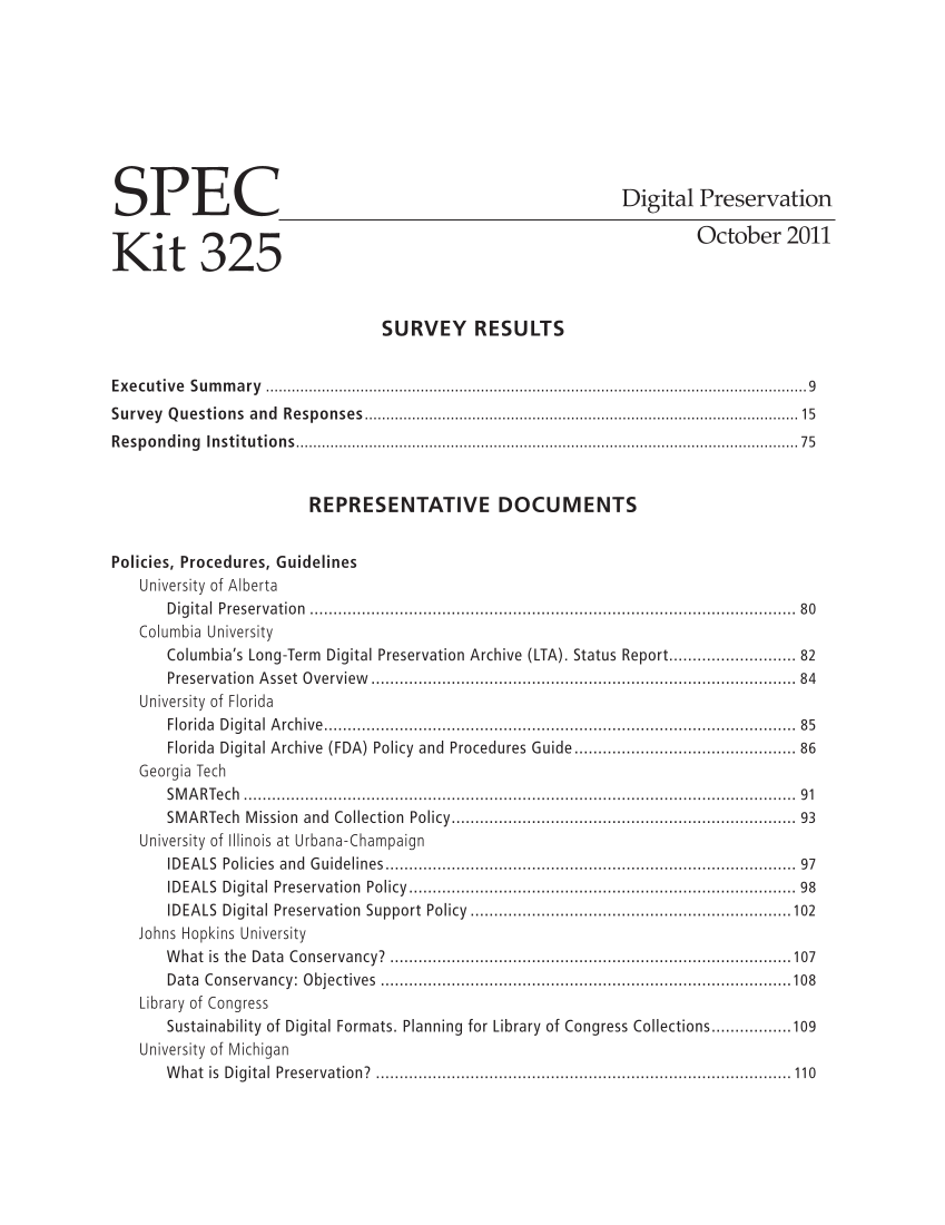 SPEC Kit 325: Digital Preservation (October 2011) page 5