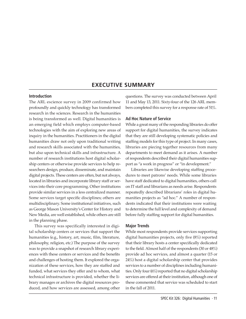 SPEC Kit 326: Digital Humanities (November 2011) page 11