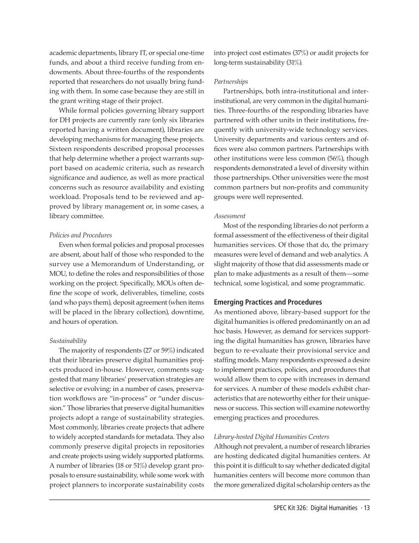 SPEC Kit 326: Digital Humanities (November 2011) page 13