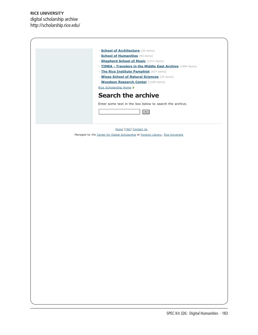 SPEC Kit 326: Digital Humanities (November 2011) page 183