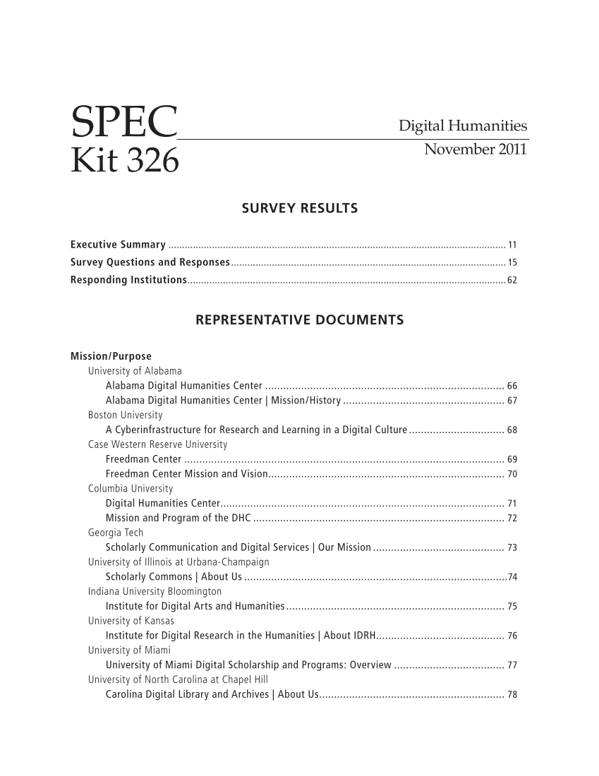 SPEC Kit 326: Digital Humanities (November 2011) page 5