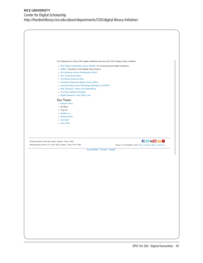 SPEC Kit 326: Digital Humanities (November 2011) page 81