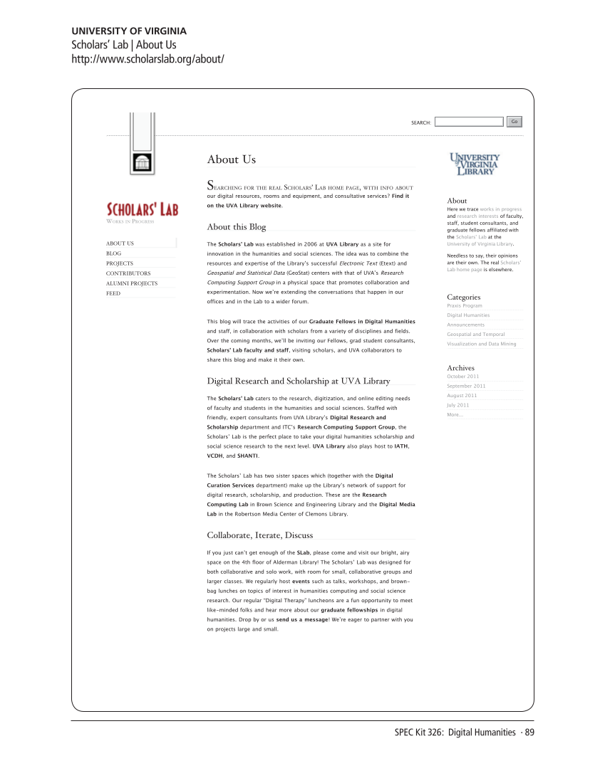 SPEC Kit 326: Digital Humanities (November 2011) page 89