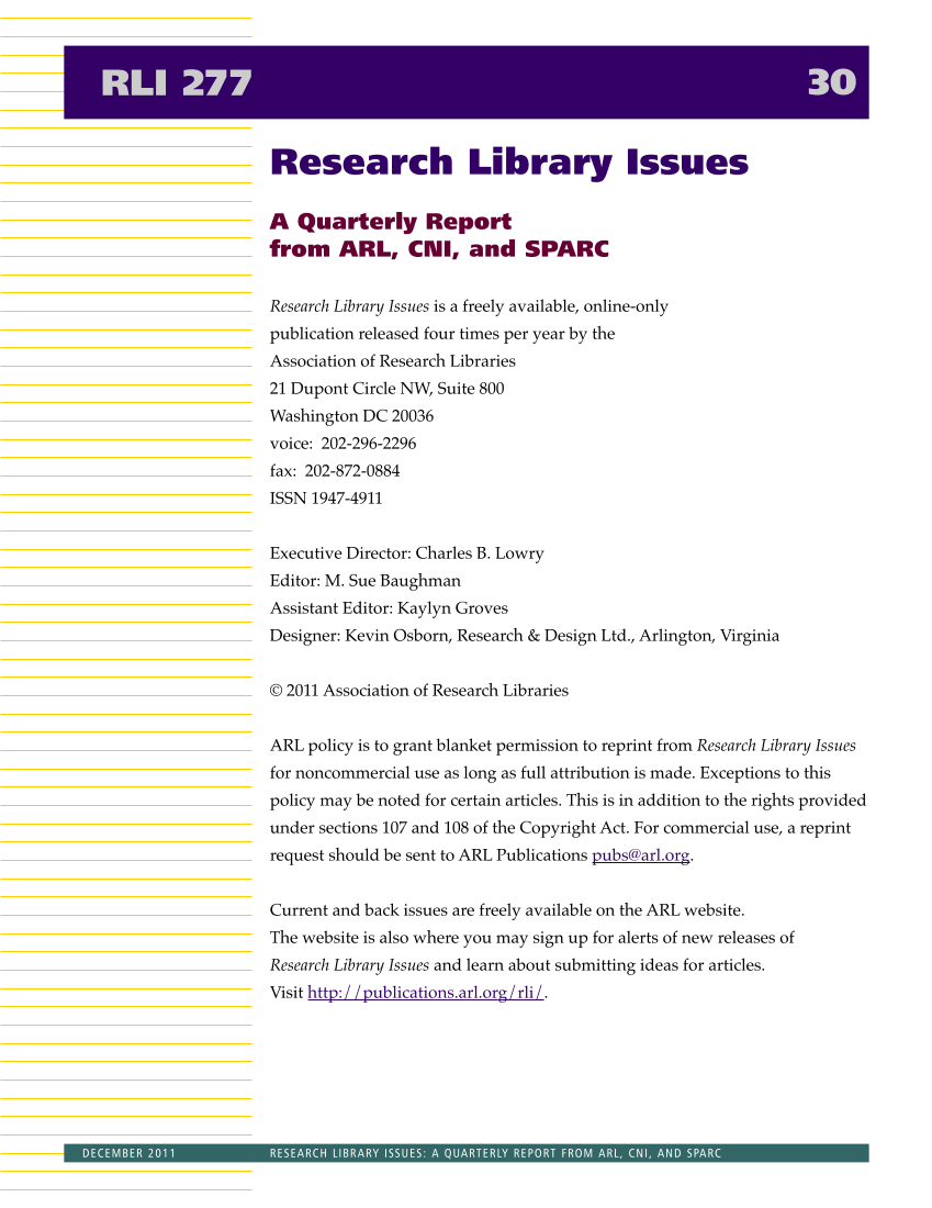 Research Library Issues, no. 277 (Dec. 2011) page 30