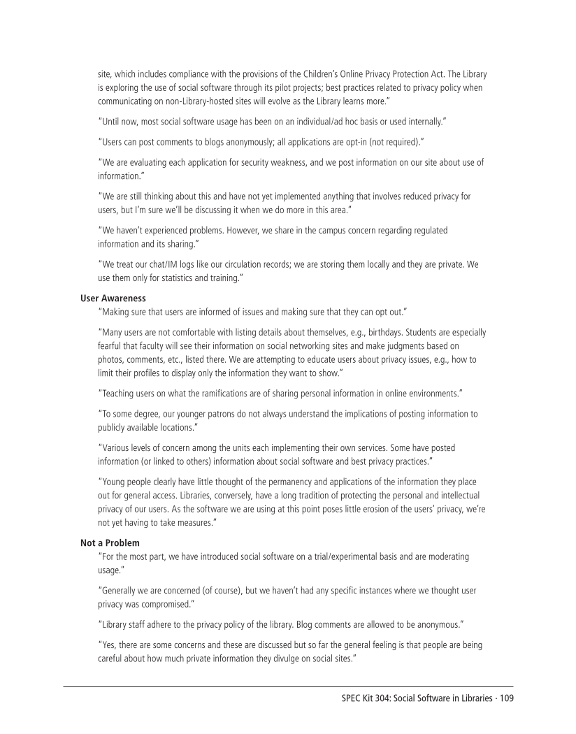 SPEC Kit 304: Social Software in Libraries (July 2008) page 109