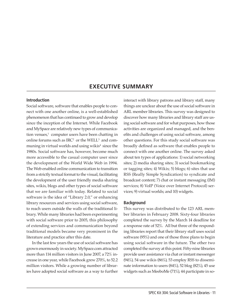 SPEC Kit 304: Social Software in Libraries (July 2008) page 11