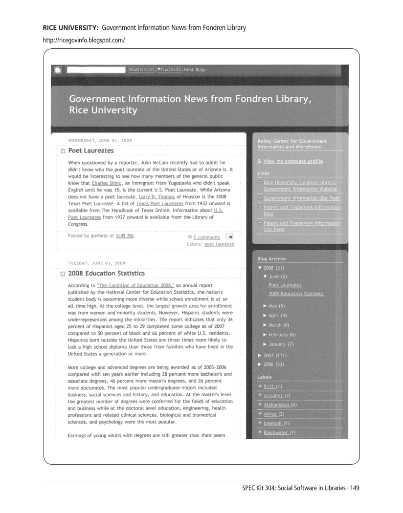 SPEC Kit 304: Social Software in Libraries (July 2008) page 149