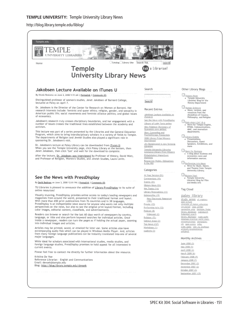 SPEC Kit 304: Social Software in Libraries (July 2008) page 151